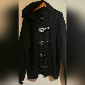 D&G Men's Large, Black Wool Hooded Cardigan With Toggels.